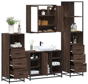 vidaXL Set de mobilier de baie din 4 piese din lemn de stejar maro