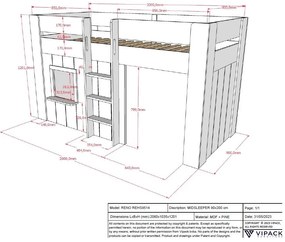 Pat pentru copii alb înalt din lemn masiv de pin 90x200 cm RENO – Vipack