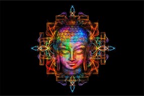 Tablou - Bustul lui Buddha în culori neon (90x60 cm)