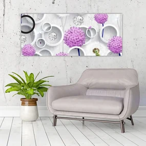 Tablou cu abstracție 3D cu cercuri și flori (120x50 cm), în 40 de alte dimensiuni noi