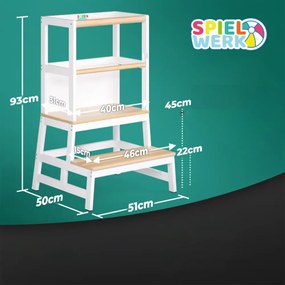 Turn de învățare PLAY din pin, 93x56x49, albă/natur maro Spielwerk