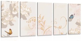 Tablou 5-piese natura moartă vintage cu fluture
