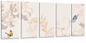 Tablou 5-piese natura moartă vintage cu fluture