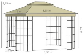 Outsunny Foisor de Gradina 3.65x3m,pavilion gradina cu Plasa, din Poliester si Metal, Negru, Bej | Aosom Romania