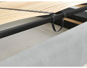 Pat matrimonial gri deschis tapițat cu spațiu de depozitare și somieră 180x200 cm Jagna – Bobochic Paris