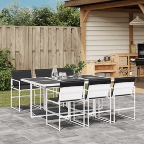vidaXL Set mobilier de grădină, 7 piese, cu perne, alb, textilenă