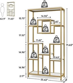 Biblioteca Dani din metal culoare auriu 182 cm