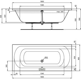 Cada baie incastrata Ideal Standard Simplicity, dreptunghiulara, 180x80 cm 1800x800 mm