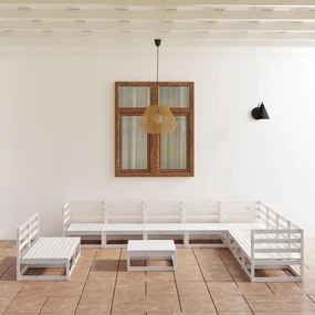 Set mobilier de gradina, 11 piese, alb, lemn masiv de pin Alb, 1, nu