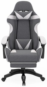 RESIGILAT- Scaun gaming, suport picioare, material textil, Gri deschis