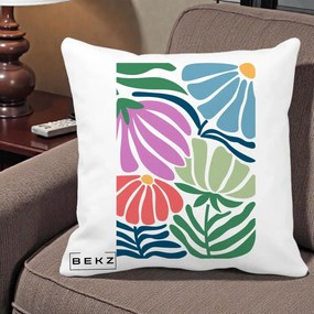 Perna Decorativa Flori Grafice Multicolore Modern, 40x40 cm, Alba Mata, Husa Detasabila, Perna Inclusa, BEKZ®