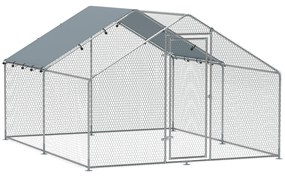 PawHut Coteț pentru Găini din Metal cu Copertină Impermeabilă și Rezistentă la UV, 3x3,4x1,9 m, Argintiu | Aosom Romania