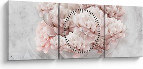 Tablou - Flori roz pe perete (cu ceas) (90x30 cm)