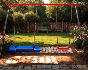 Leagăn dublu pentru copii, cu scaun și cuib de barză