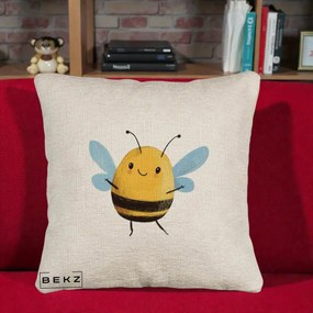 Perna Decorativa Buburuza pe Trifoi cu Patru Foi, 40x40 cm, Bej Canapea, Husa Detasabila, Perna Inclusa, BEKZ®