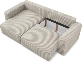 Colțar bej extensibil/cu spațiu de depozitare cu tapițerie din catifea reiată (cu colț pe partea stângă/cu șezlong) Kona – Makamii