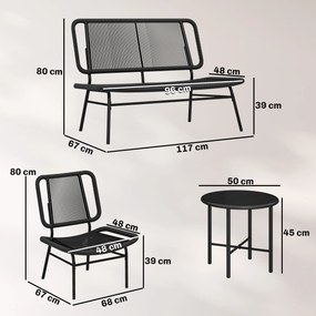 Outsunny Set Mobilier Grădină Ratan 4 Piese, Canapea pentru Exterior cu Măsuță Metalică, Negru | Aosom Romania