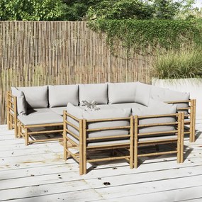 3155096 vidaXL Set mobilier de grădină cu perne gri deschis, 10 piese, bambus