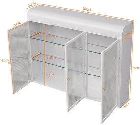 Dulap de Perete cu 3 Uși din Sticlă cu Design Curbat, Alb | Aosom Romania