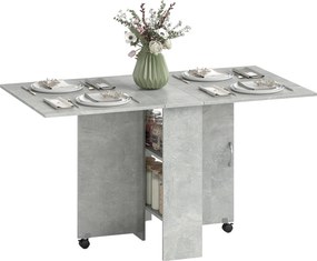 HOMCOM Masă Pliabilă din Lemn cu Roți, pentru 4-6 Persoane, 75x140x75 cm, Gri | Aosom Romania