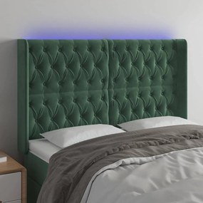 3124435 vidaXL Tăblie de pat cu LED, verde închis, 147x16x118/128 cm, catifea