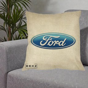 Perna Personalizata cu emblema Ford, 40x40 cm, Crem, Husa Detasabila, Perna Inclusa, BEKZ®