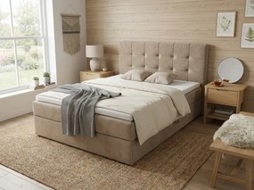 Pat tapițat tip boxspring DIRELIS TRINITY160x200 cm bej Saltea: Saltea cu arcuri Bonell