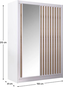 Dulap cu uşi glisante, alb / stejar craft, 150x215 cm, LADDER