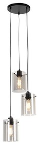 Lampă suspendată de design neagră cu sticlă fumurie cu 3 lumini - Dome