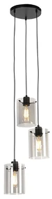 Lampă suspendată de design neagră cu sticlă fumurie cu 3 lumini - Dome