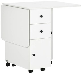 HOMCOM masă pliabilă cu 2 Sertare, Dulap și Raft Posterior, Masă pentru 6 Persoane, 120x60x76.6 cm, Alb | Aosom Romania