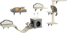 PawHut Set copac de zgâriere montat pe perete, suprafețe de zgâriere din sisal, 4 piese, pentru 1-3 pisici, Bej | Aosom Romania