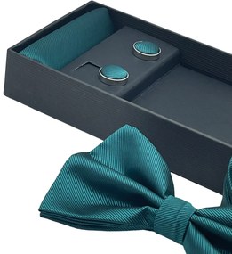 Papion verde smarald, MISTERY, Set cu butoni si batista