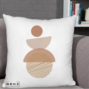 Perna Decorativa Geometric Boho Forme Terracotta, 40x40 cm, Alb Pufos, Husa Detasabila, Perna Inclusa, BEKZ®