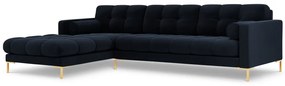 Colțar tapițat Bali, Albastru închis/5 locuri/picioare gold/partea stângă/ L293 x l185 x h75