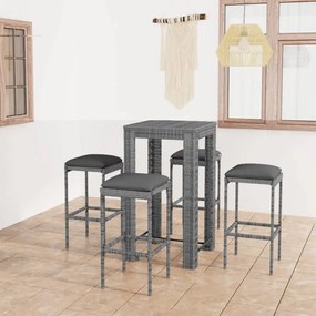 3064779 vidaXL Set mobilier bar de grădină cu perne, 5 piese, gri, poliratan