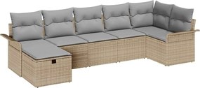 vidaXL Set de canapele pentru grădină cu pernă 7 pcs Bej Rattan poli