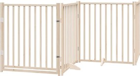 vidaXL Poartă de acces pentru câini cu ușă pliabilă, 4 panouri, 320 cm, lemn masiv de brad