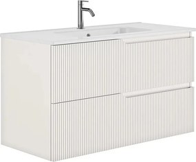 Set dulap baza suspendat Gala Canaletto 2 sertare 100 cm finisaj alb mat si lavoar Luc alb