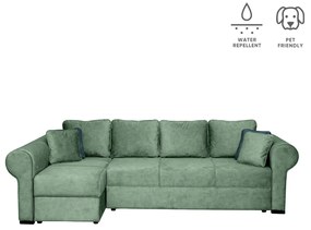 Coltar SEUL XL extensibil, cu arcuri si lada depozitare, colt stanga, verde, 290x145x95 cm