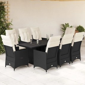 3276702 vidaXL Set mobilier de grădină cu perne, 9 piese, negru, poliratan