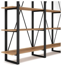 Bibliotecă negru/natural cu aspect de lemn de stejar 218x180 cm Aviva – Marckeric