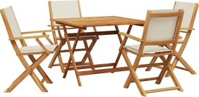 vidaXL Set mobilier de grădină 5 piese textil alb crem/lemn masiv