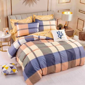 Lenjerie de pat cu elastic, tesatura tip finet, pat 2 persoane, crem / portocaliu, 6 piese, FNJE-126
