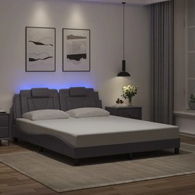 3214032 vidaXL Cadru de pat cu lumini LED, gri, 160x200 cm, piele ecologică