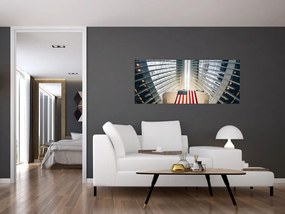 Tablou unei construcții cu steagul SUA (120x50 cm)