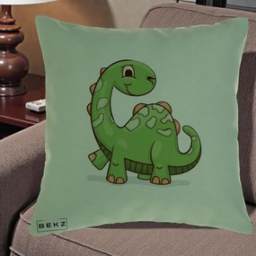 Perna Decorativa Brontosaur Verde Simpatic, 40x40 cm, Verde, Husa Detasabila, Perna Inclusa, BEKZ®