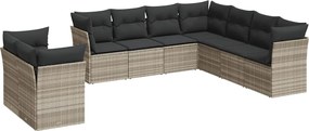 vidaXL Set canapele de grădină cu perne, 9 piese gri deschis poliratan