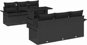 vidaXL Set de canapele pentru grădină cu pernă 7 pcs Negru Poli Rattan