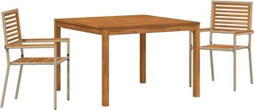 vidaXL Set de masă pentru grădină 3 pcs Bej Lemn Solid de Acacia